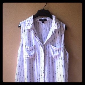 White with black dot and stripe button down blouse